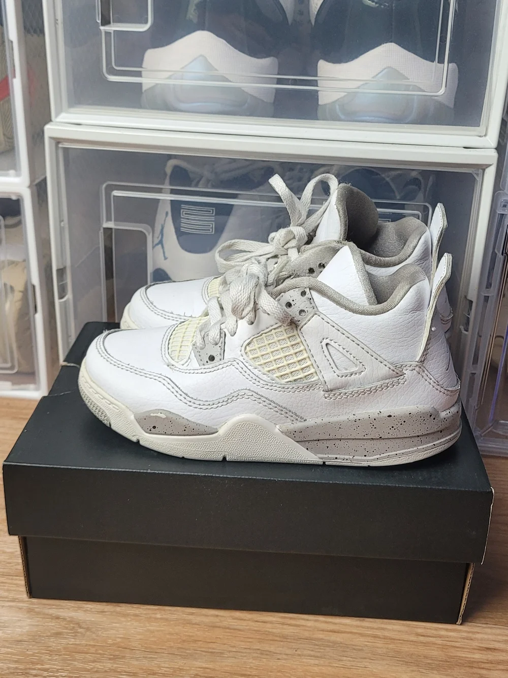 Toddler Air Jordan 4 Retro White Oreo Cement Basketball Shoes TD 11c